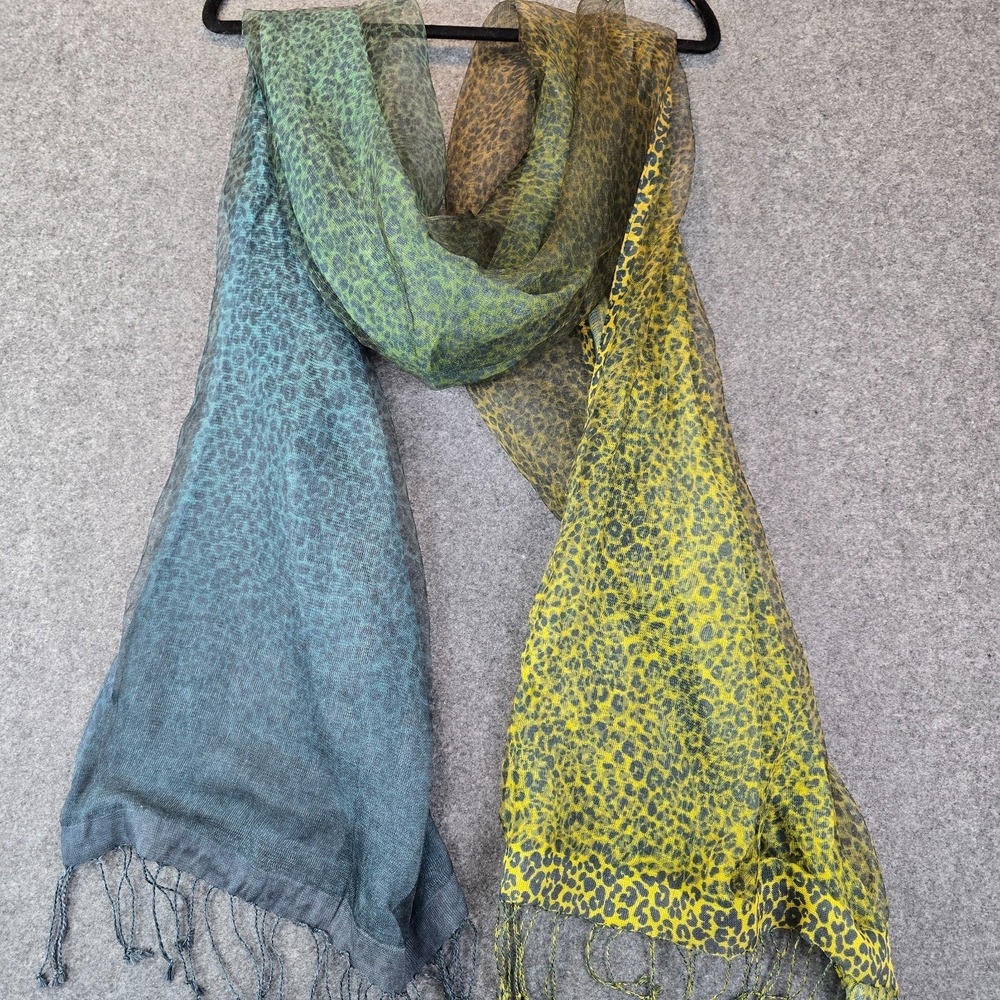 Women's Leopard Print Scarf Yellow Green Blue Lightweight Fashion Wrap Fringe
